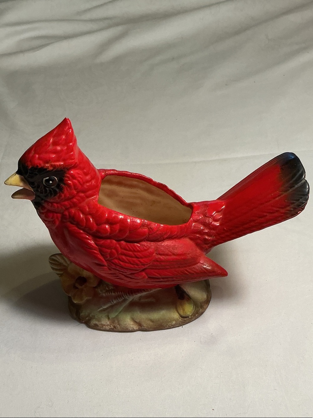 Vintage Red Ceramic Cardinal Decorative Planter - Beautiful Bird Sculpture